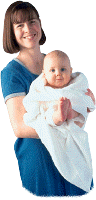 Grafik: Taufe - Taufgeschenk. Frau mit Baby